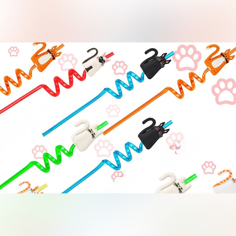 Colorful Cat-Themed Spiral Straws - Picture 3 of 5